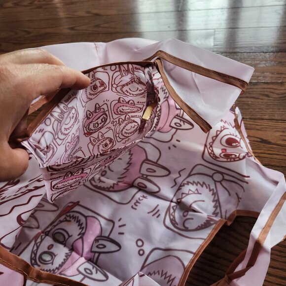 Labubu Pink  Foldable Reusable Shopping Bag with Small Pouch – Nylon - Picture 5 of 10